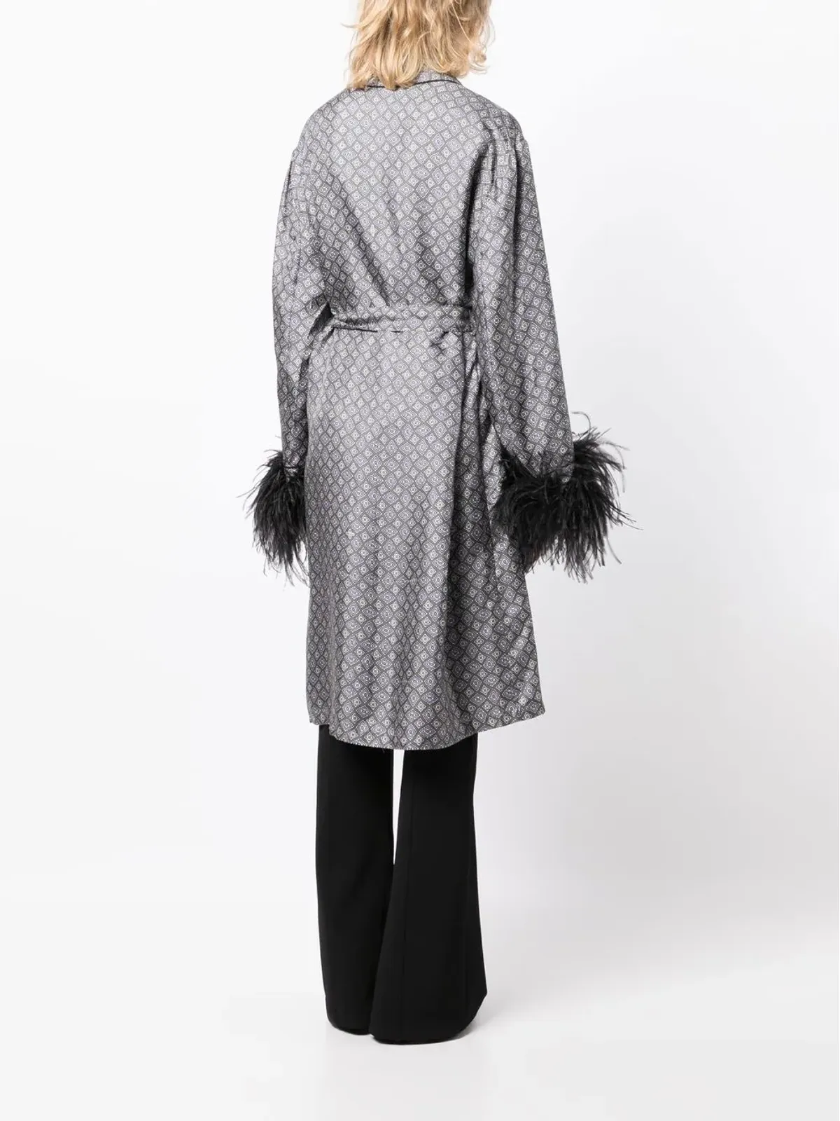 Prada Pre-Owned フェザー・ディテール シルク ローブ - 画像4