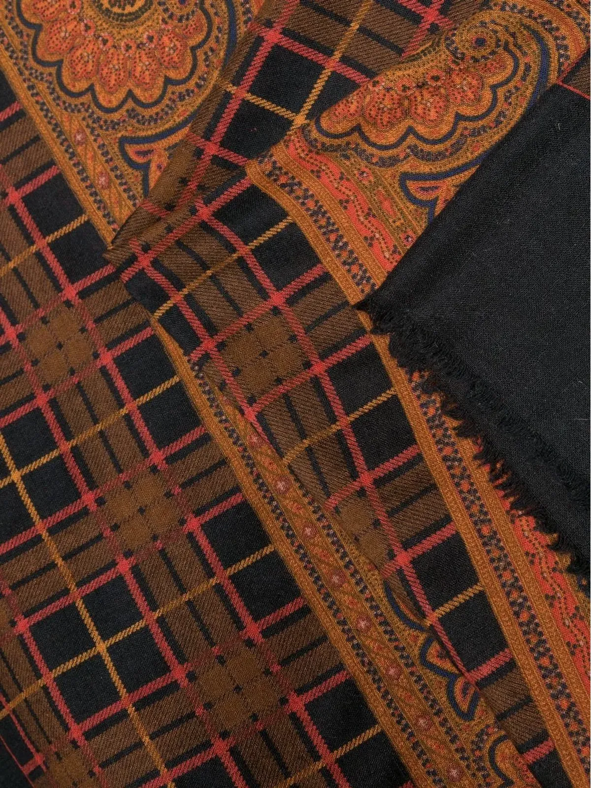 Saint Laurent Pre-Owned ヴィンテージ 1970年代 ペイズリー チェック柄 スカーフ - ブラック - 画像3