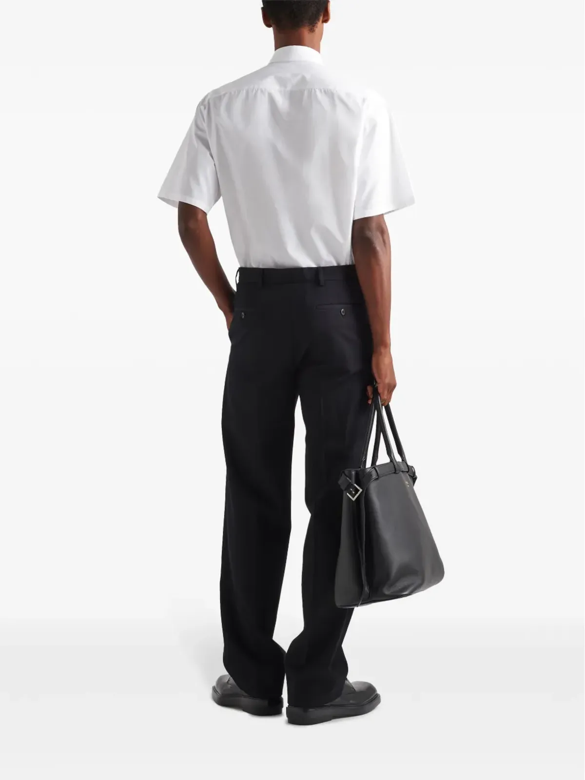 Prada 半袖トライアングルロゴ コットンシャツ ホワイト - 画像3