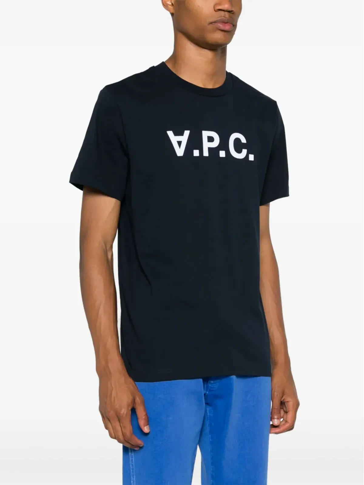 A.P.C. フロックドロゴ コットンTシャツ ブルー - 画像4