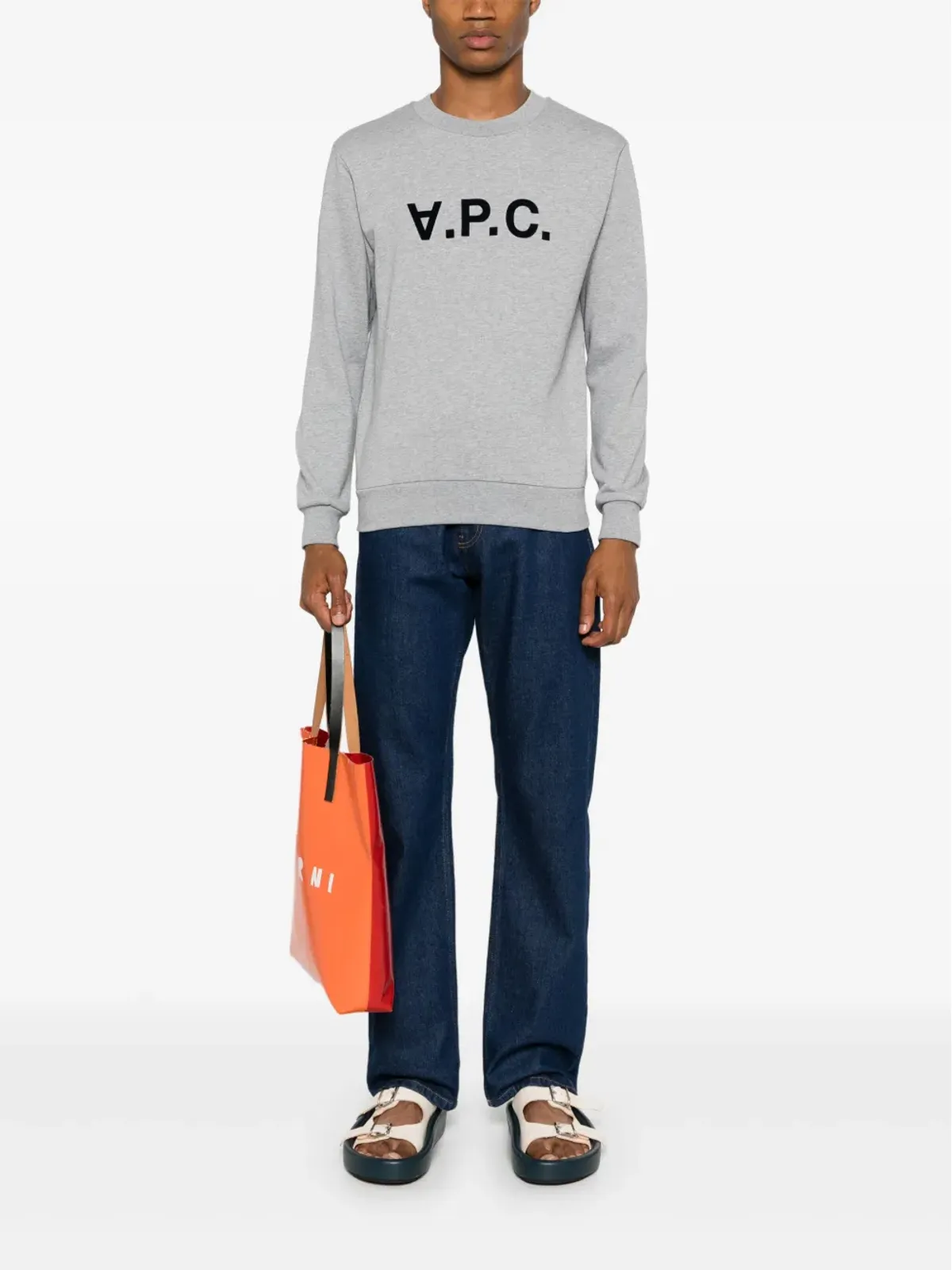A.P.C. フロックドロゴ コットン スウェットシャツ（グレー） - 画像2