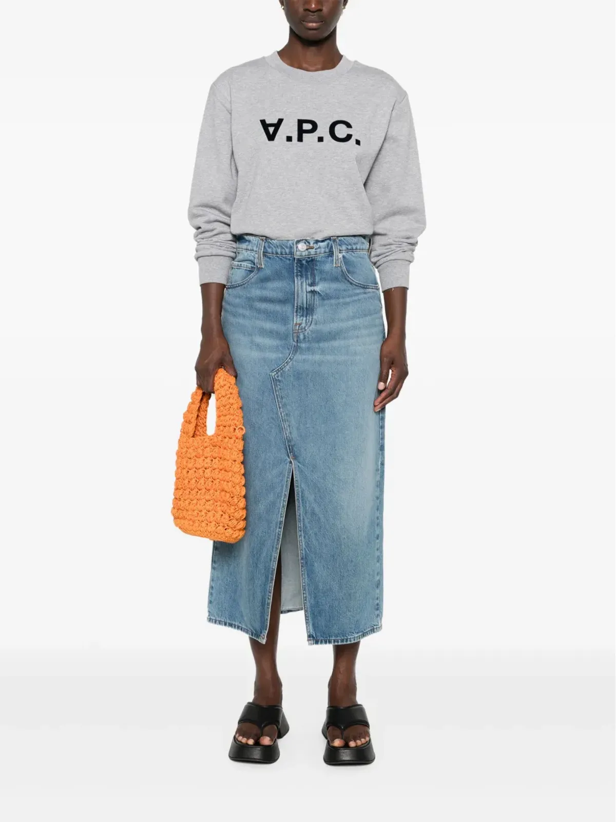 A.P.C. フロックドロゴ コットン スウェットシャツ（グレー） - 画像3