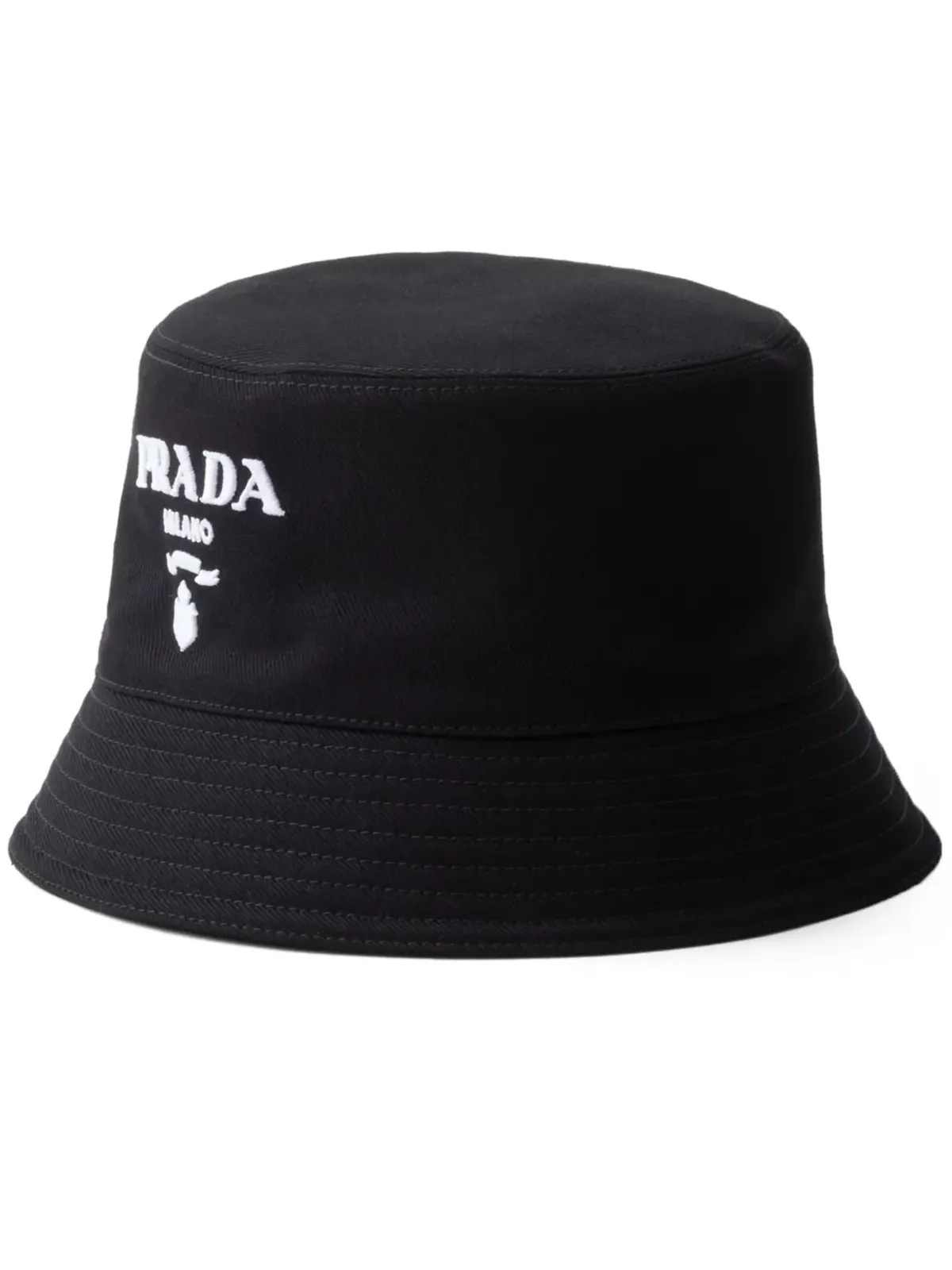 Prada ロゴ刺繍 ドリルバケットハット - ブラック - 画像1