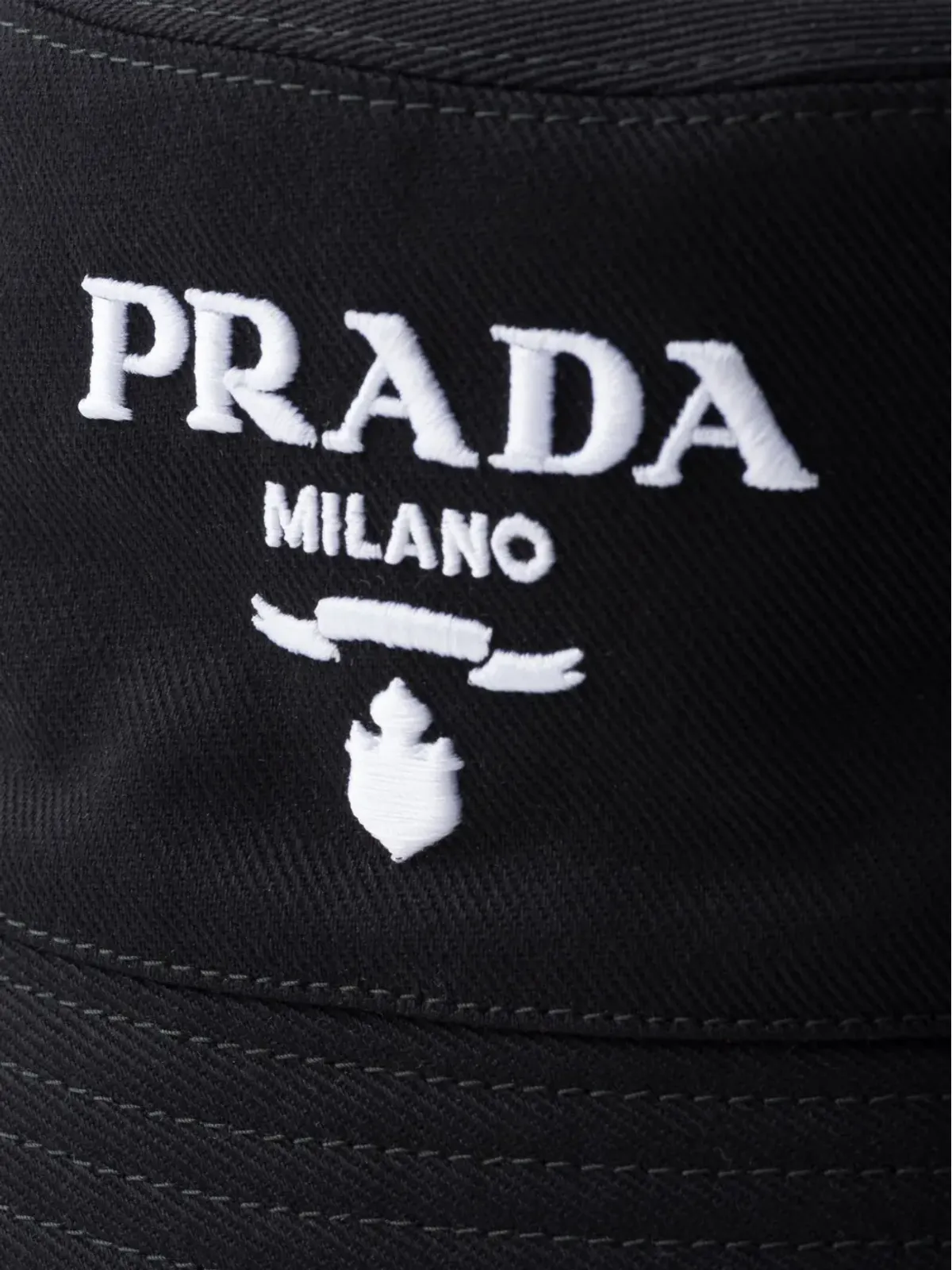 Prada ロゴ刺繍 ドリルバケットハット - ブラック - 画像3
