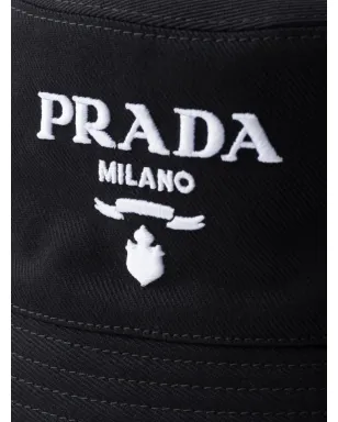 Prada ロゴ刺繍 ドリルバケットハット - ブラック - サムネイル3
