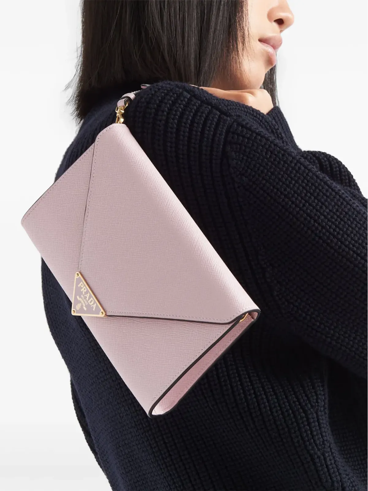 Prada サフィアーノレザー エンベロープ型クラッチバッグ - ピンク - 画像3