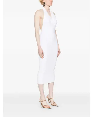 Balmain Vネックホルターネックミディドレス - ホワイト - サムネイル3
