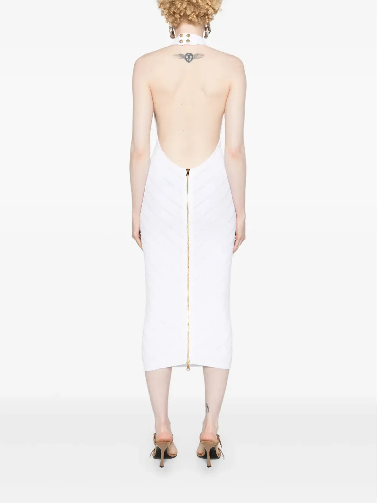 Balmain Vネックホルターネックミディドレス - ホワイト - 画像4