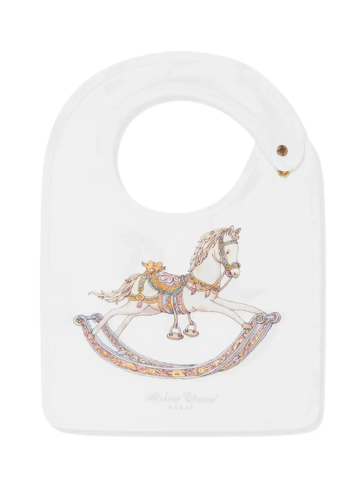 Atelier Choux おもちゃの馬プリント入り オーガニックコットン ビブとブランケットセット - White - 画像2