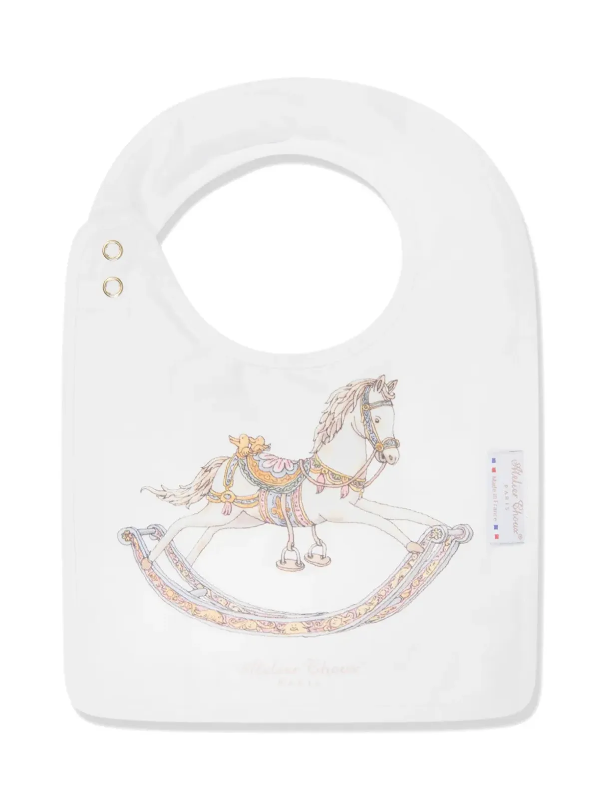Atelier Choux おもちゃの馬プリント入り オーガニックコットン ビブとブランケットセット - White - 画像3