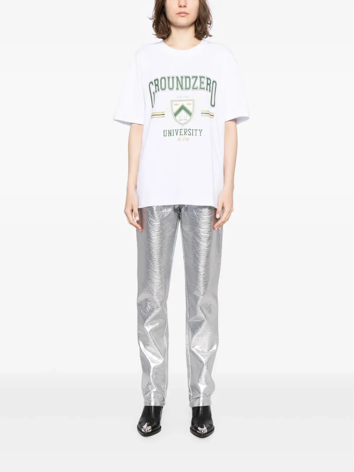 Ground Zero ユニバーシティ ロゴプリント コットンTシャツ - 画像3
