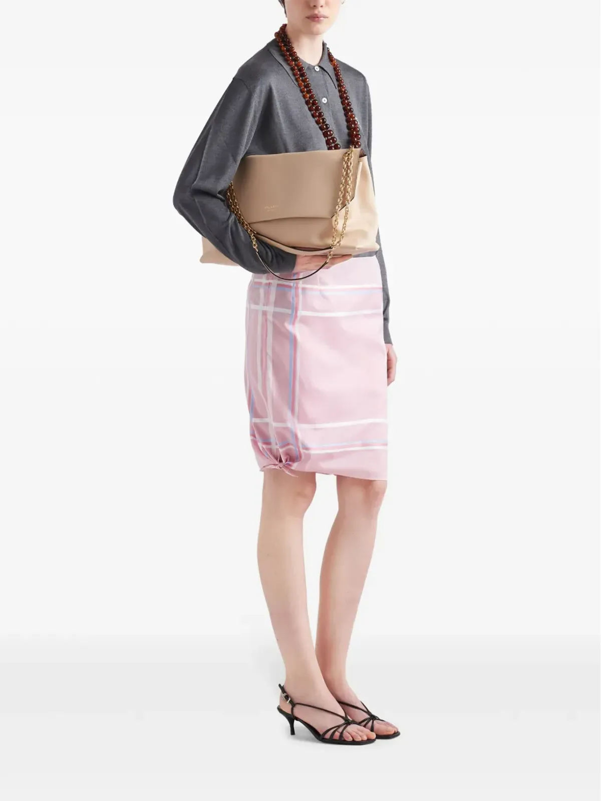 Prada チェック柄コットンミニスカート ピンク - 画像2