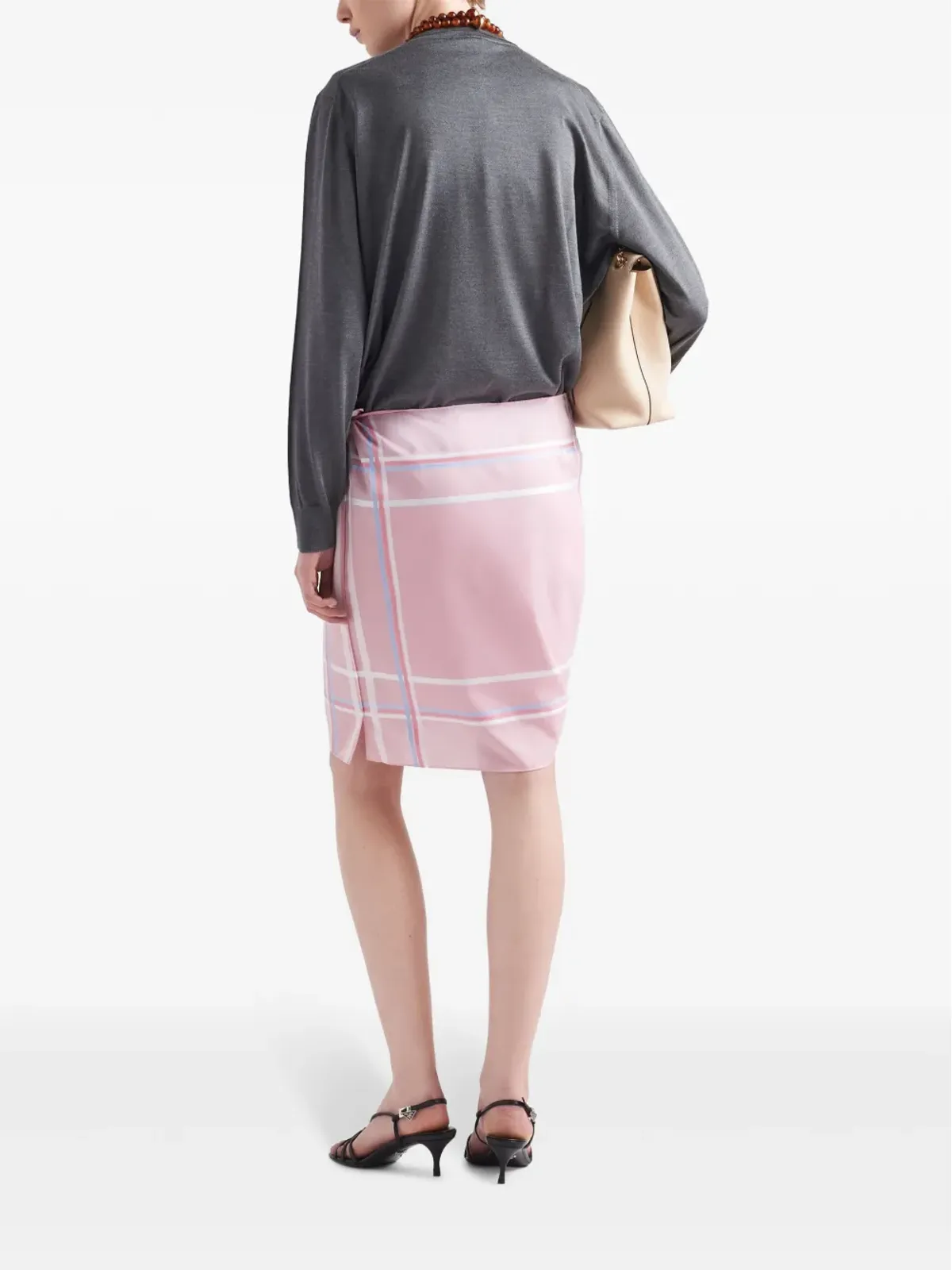 Prada チェック柄コットンミニスカート ピンク - 画像3