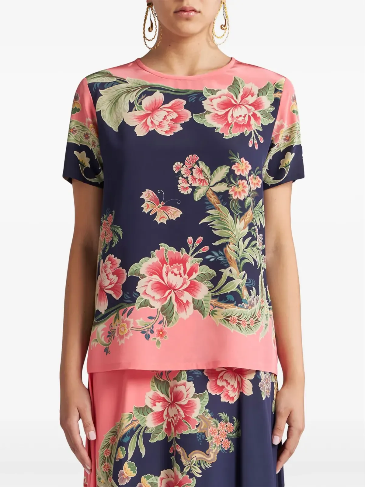 ETRO プリント シルク Tシャツ - ブルー - 画像3