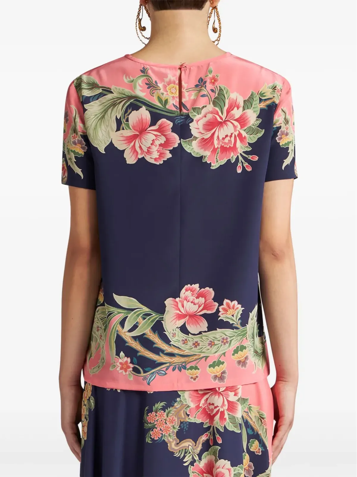 ETRO プリント シルク Tシャツ - ブルー - 画像4