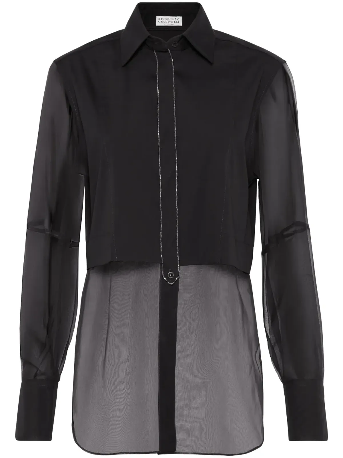 Brunello Cucinelli 透明パネル付きポプリンシャツ ブラック - 画像1