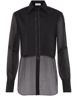 Brunello Cucinelli 透明パネル付きポプリンシャツ ブラック - サムネイル1