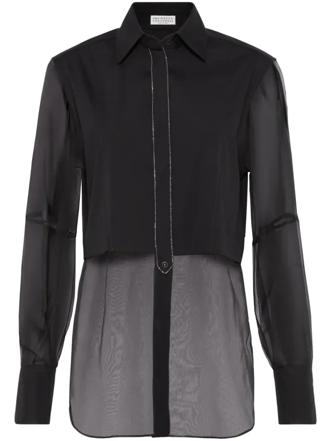 Brunello Cucinelli Brunello Cucinelli 透明パネル付きポプリンシャツ ブラックの商品画像