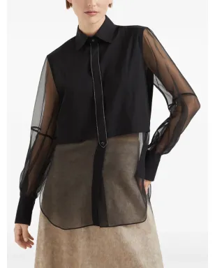 Brunello Cucinelli 透明パネル付きポプリンシャツ ブラック - サムネイル3