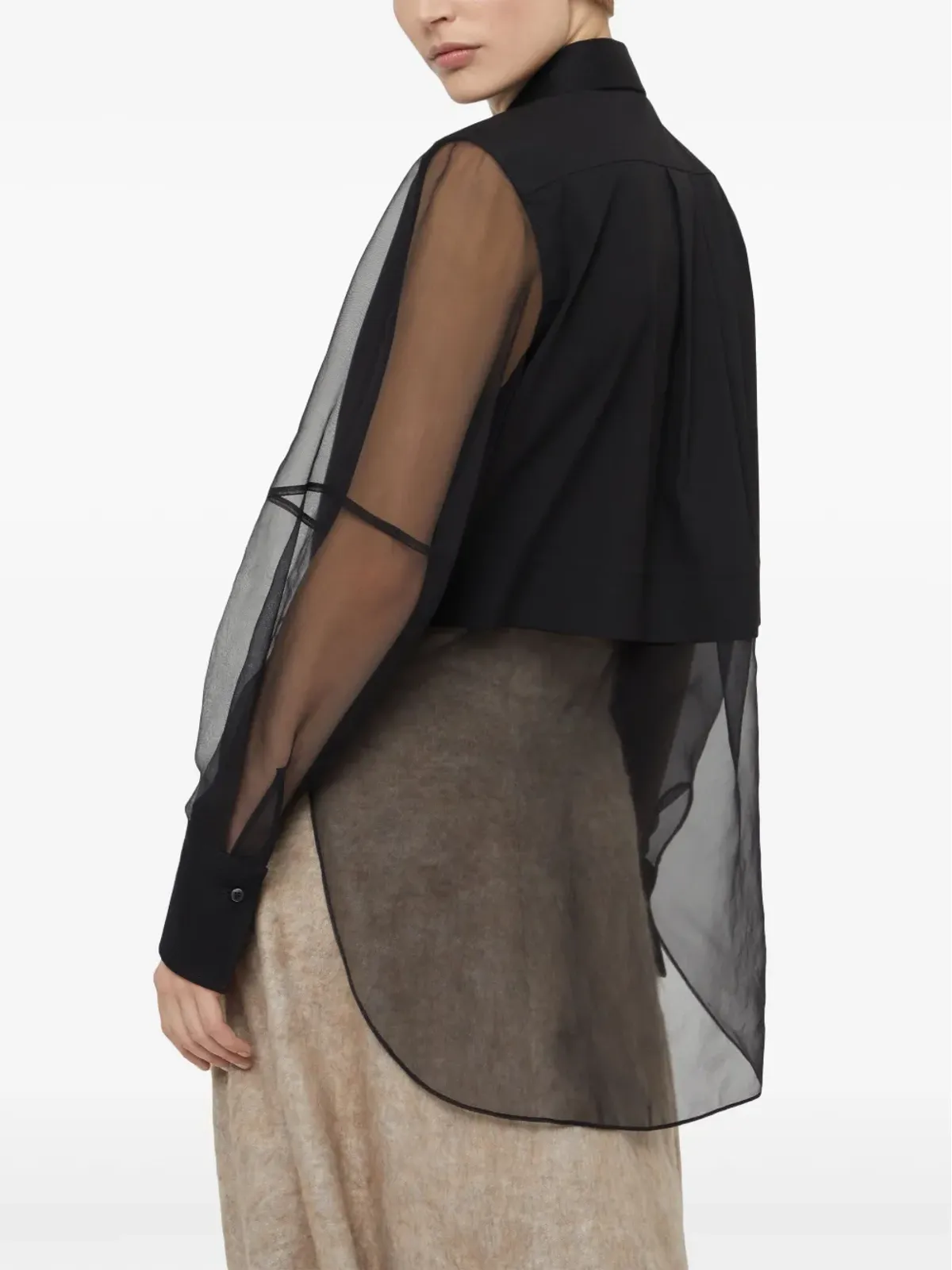 Brunello Cucinelli 透明パネル付きポプリンシャツ ブラック - 画像4