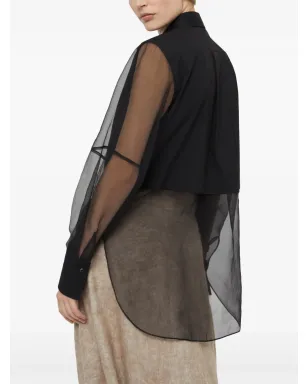 Brunello Cucinelli 透明パネル付きポプリンシャツ ブラック - サムネイル4