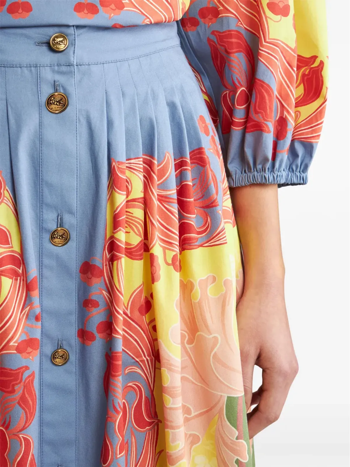 ETRO プリーツ入り前開きミディスカート - ブルー - 画像5