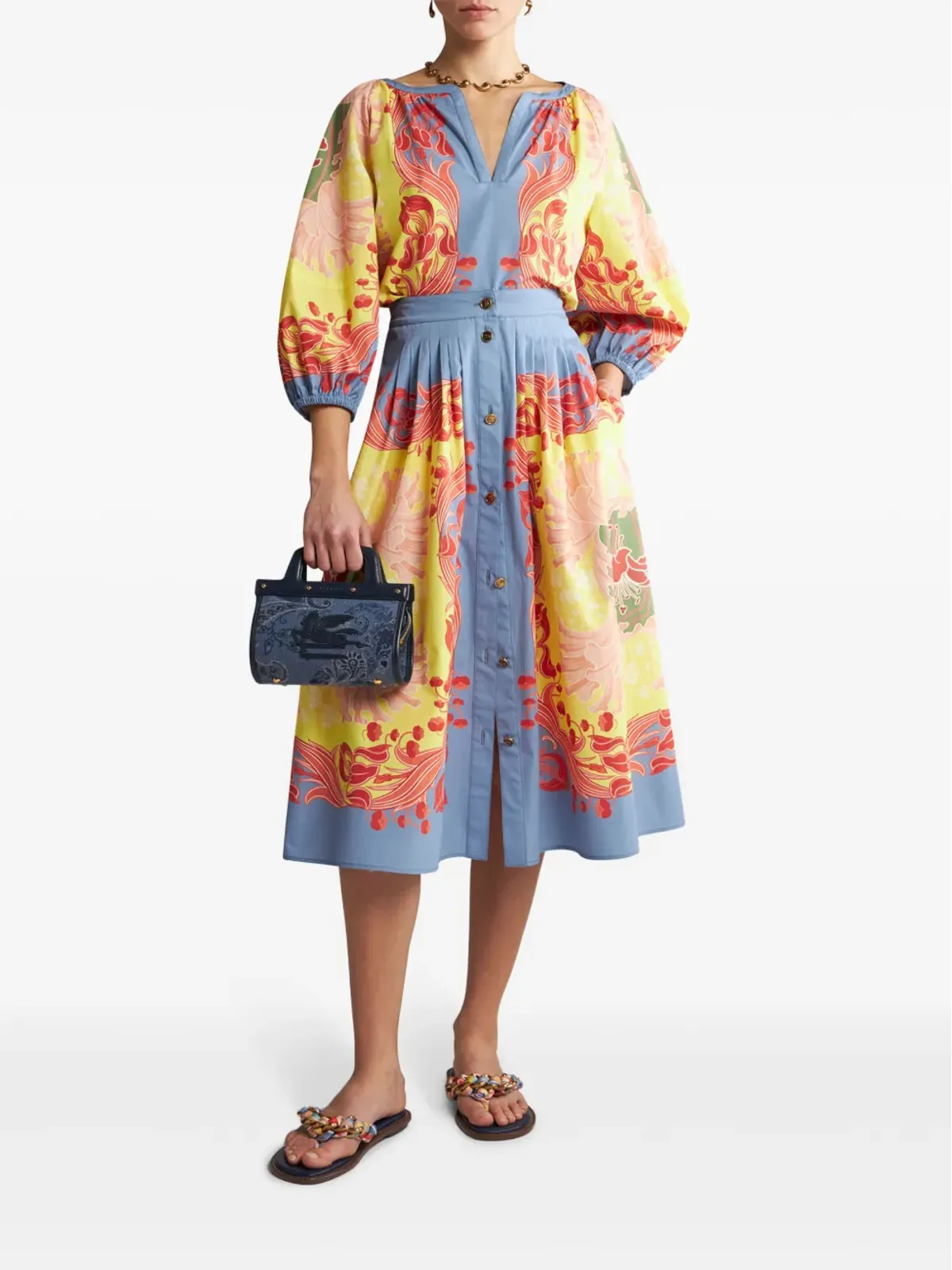 ETRO プリーツ入り前開きミディスカート - ブルー - 画像2
