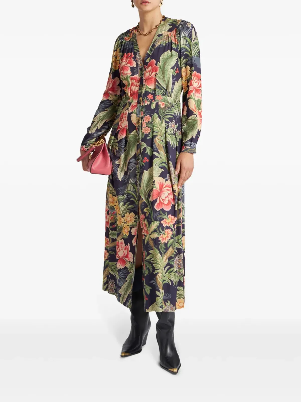 ETRO 花柄プリントツイルシャツドレス - ブルー - 画像2