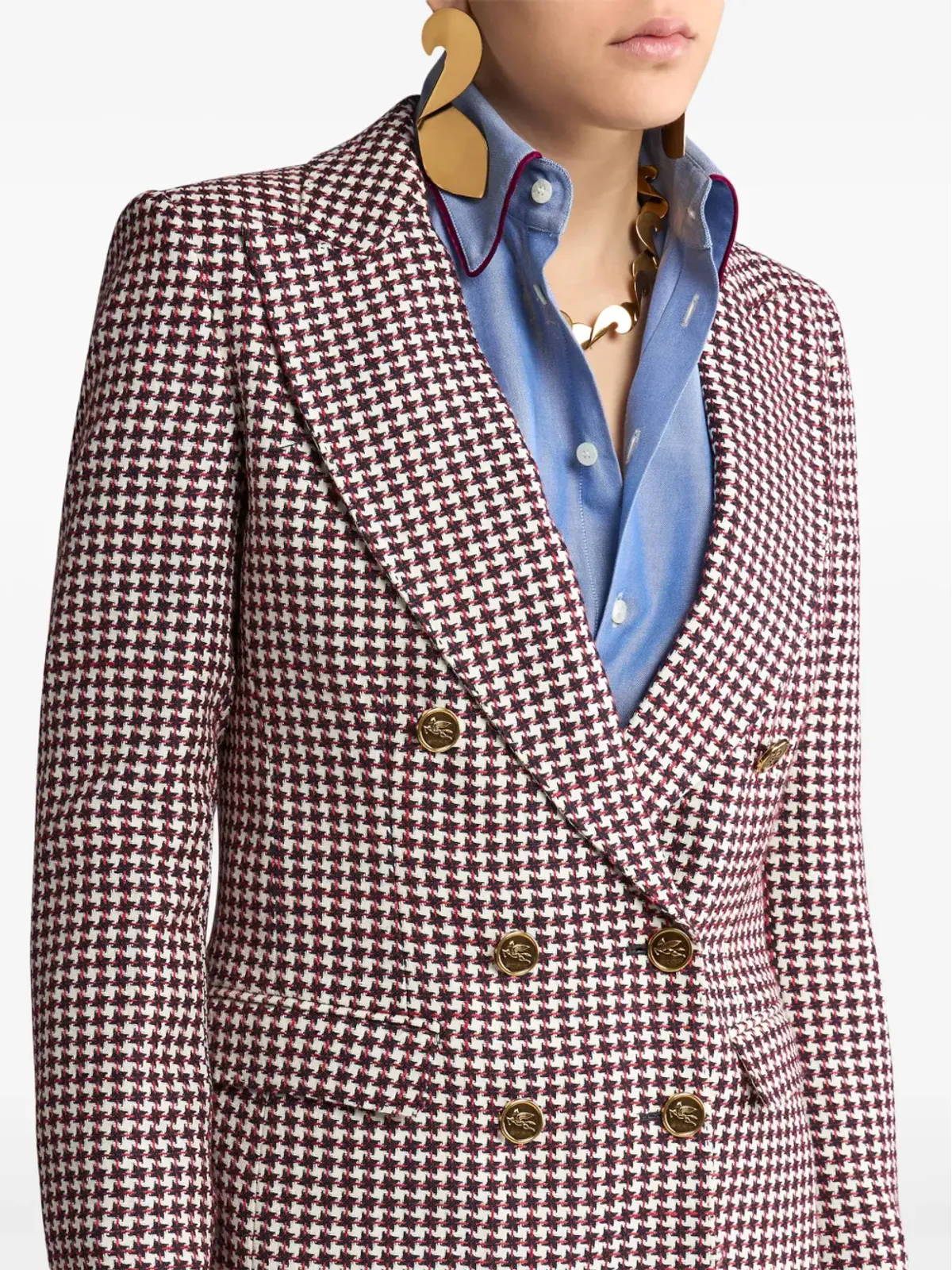 ETRO ハウンドトゥース柄 ダブルブレスト ジャケット - ホワイト - 画像5