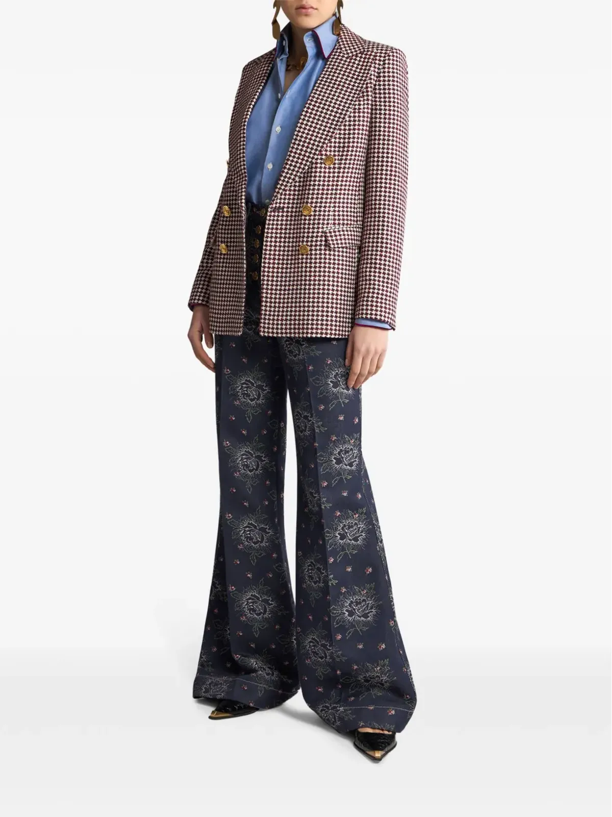 ETRO ハウンドトゥース柄 ダブルブレスト ジャケット - ホワイト - 画像2