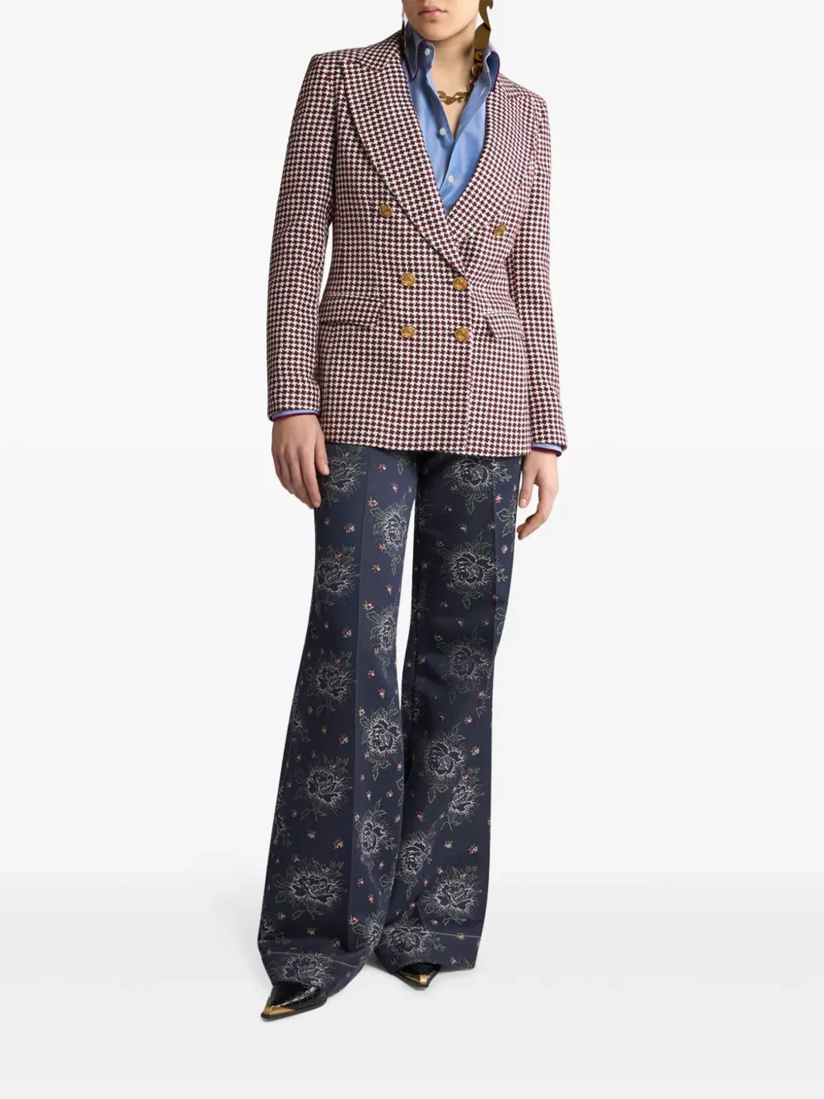 ETRO ハウンドトゥース柄 ダブルブレスト ジャケット - ホワイト - 画像3