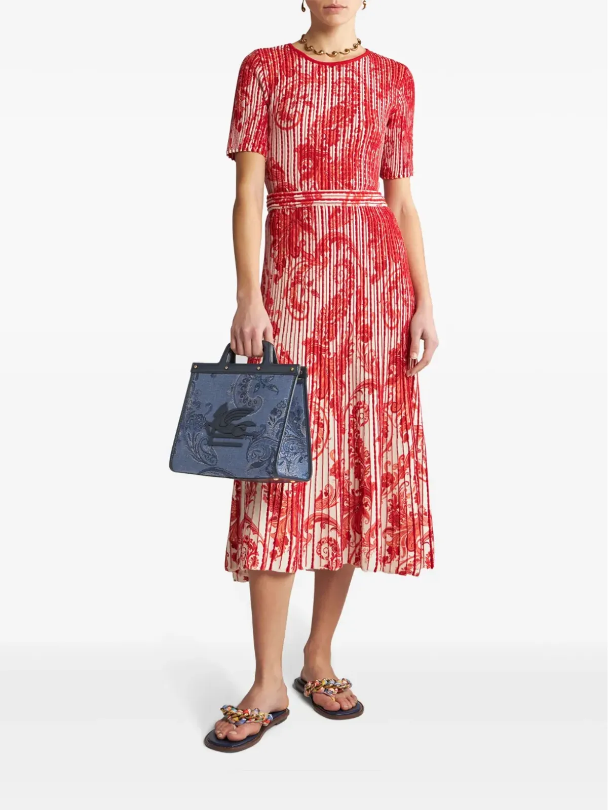 ETRO ペイズリー柄プリーツミディスカート - 赤 - 画像2