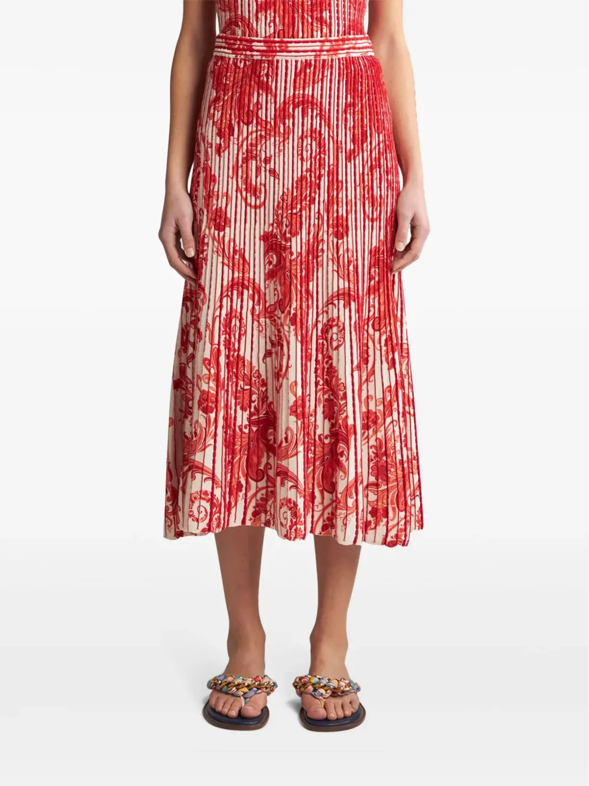 ETRO ペイズリー柄プリーツミディスカート - 赤 - 画像3