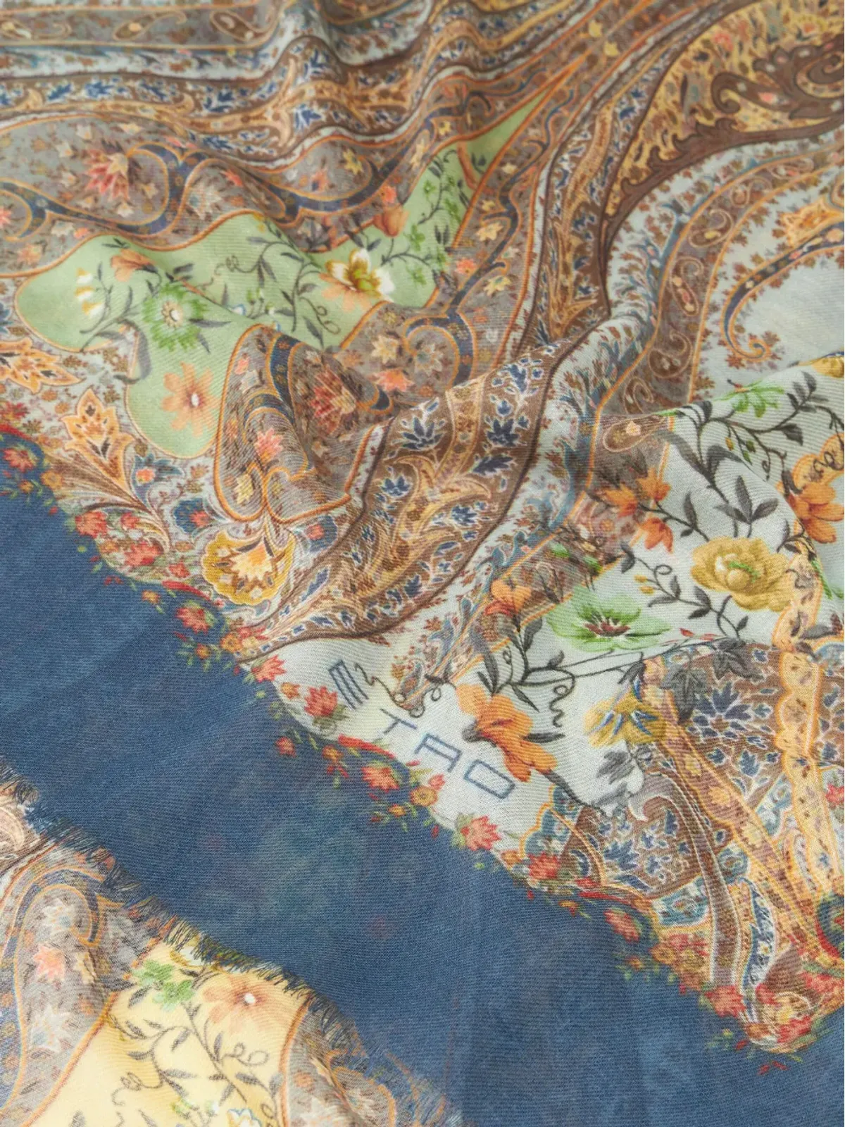 ETRO アブストラクト柄 カシミヤ スカーフ - ブルー - 画像2