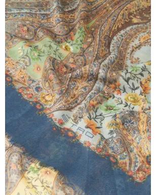 ETRO アブストラクト柄 カシミヤ スカーフ - ブルー - サムネイル2