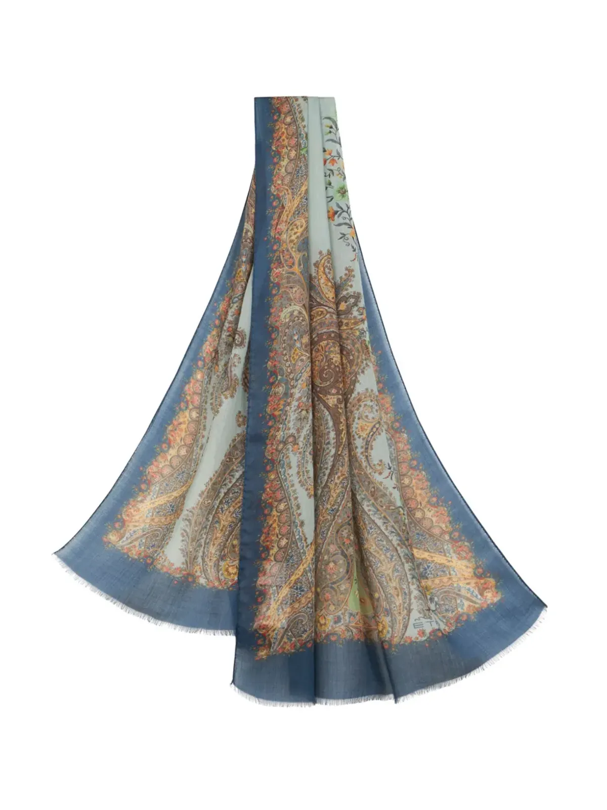 ETRO アブストラクト柄 カシミヤ スカーフ - ブルー - 画像3
