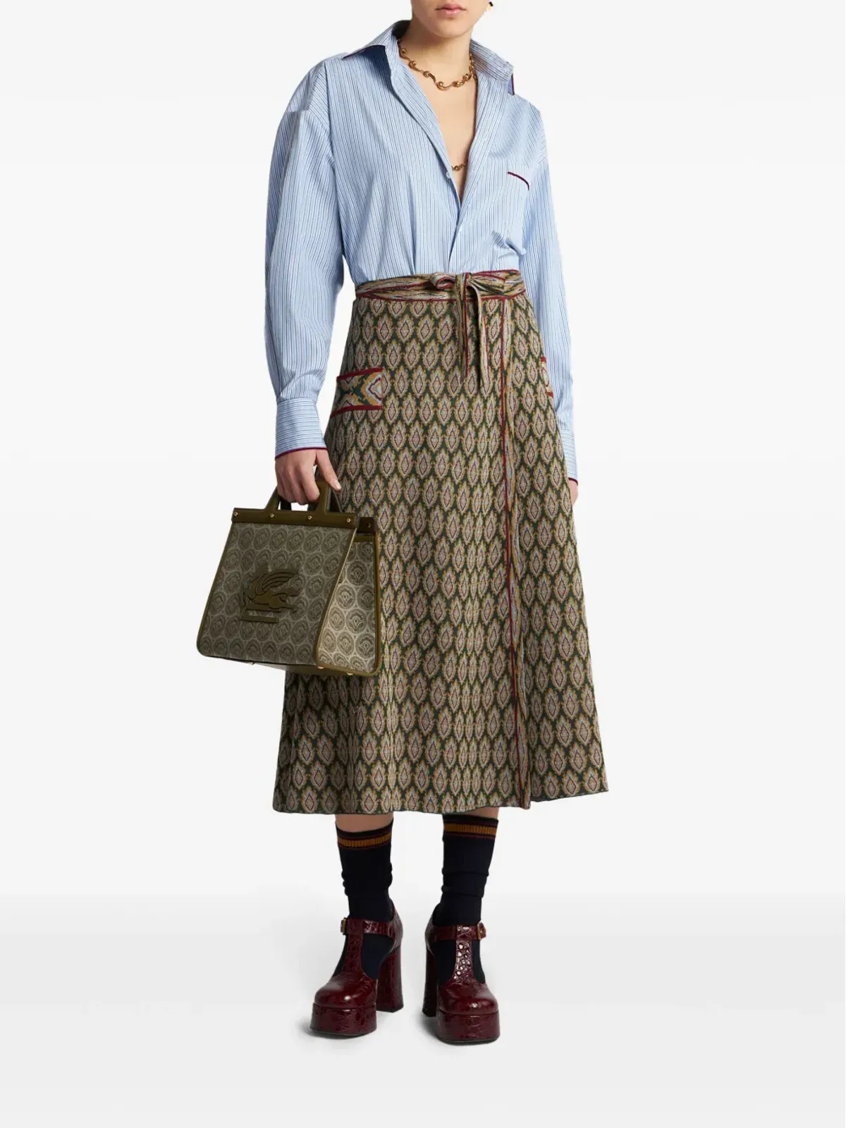 ETRO ジャカードニット ラップミディスカート - 画像2