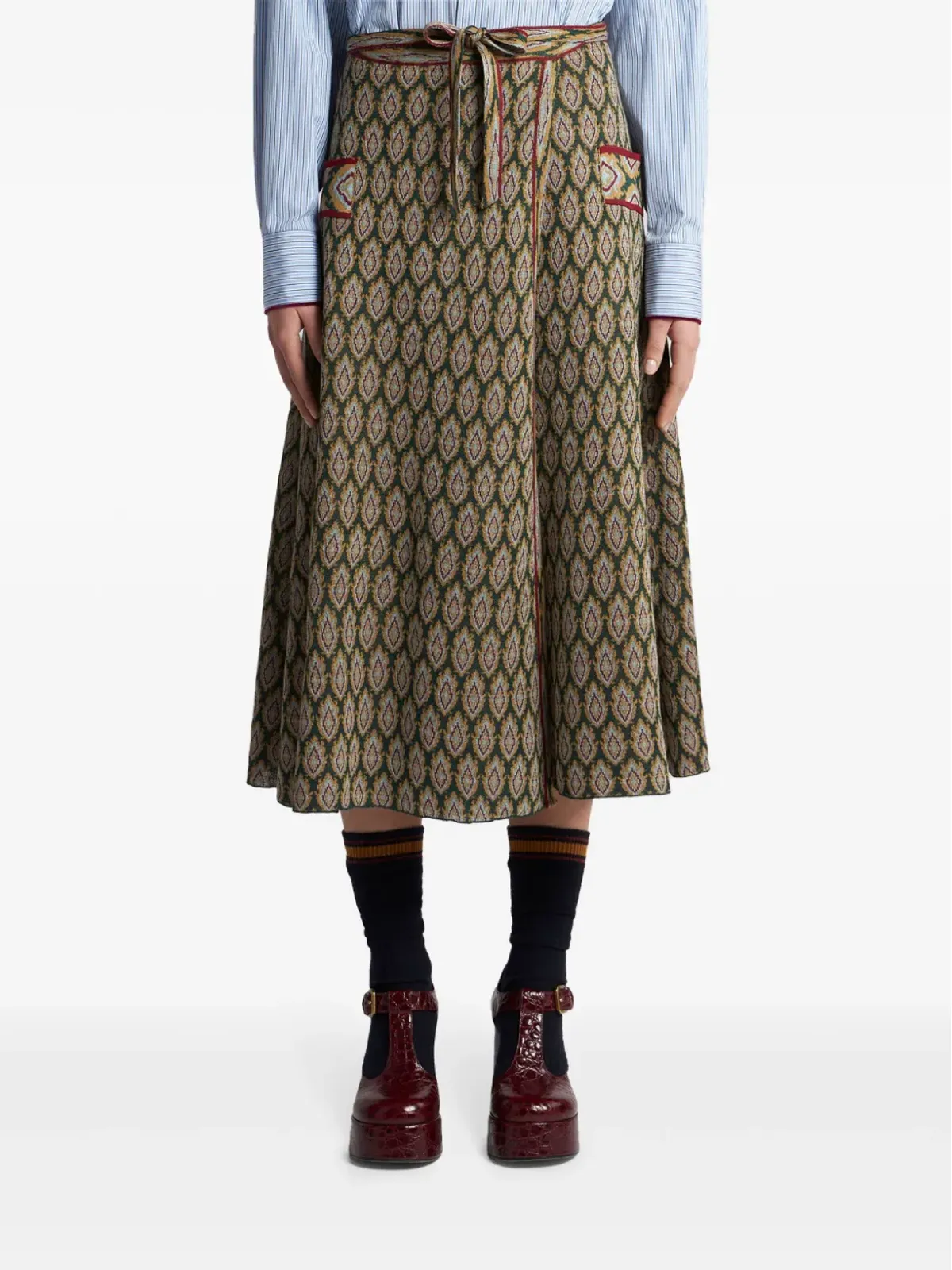 ETRO ジャカードニット ラップミディスカート - 画像3