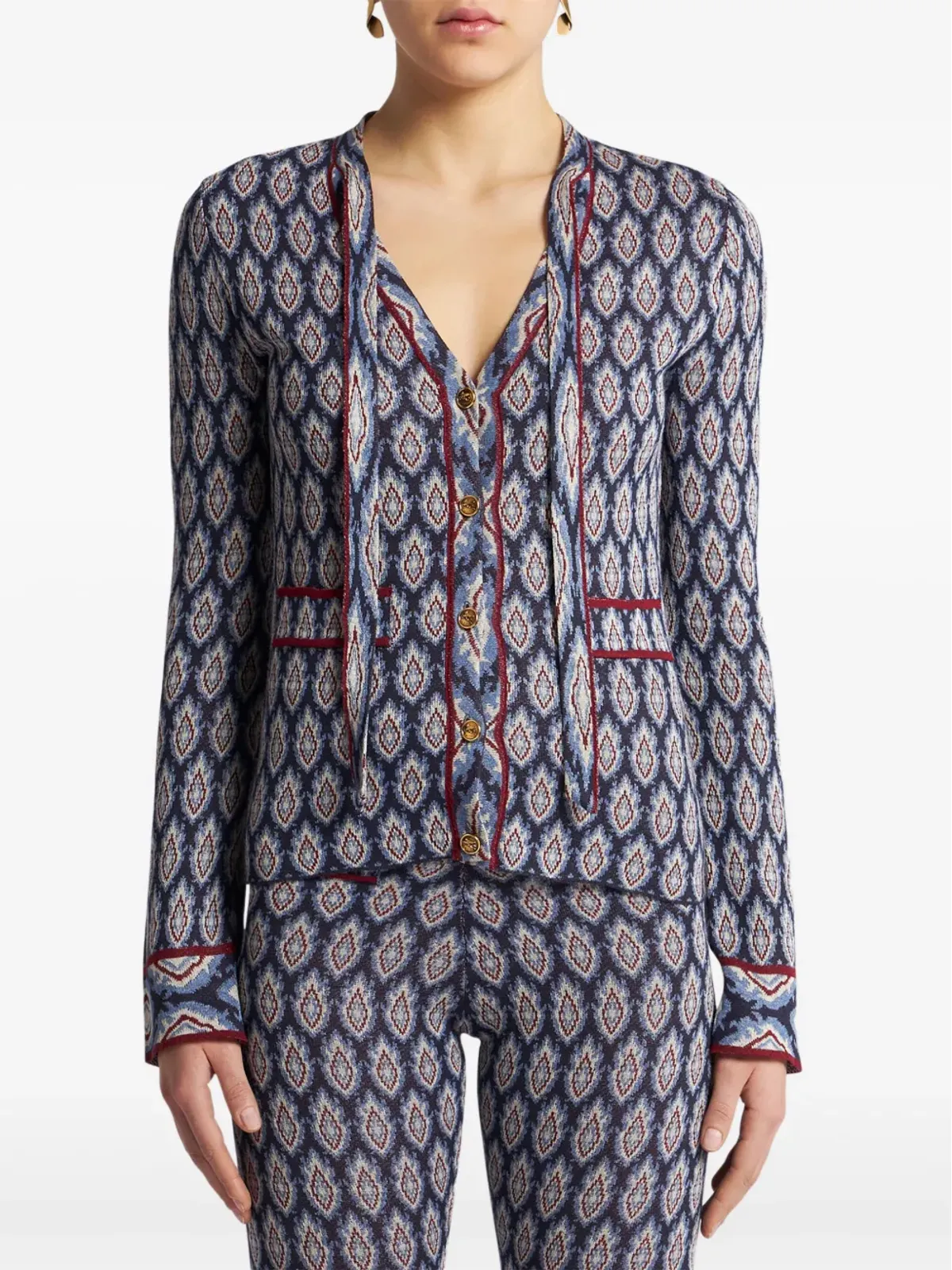ETRO リボンディテールのジャカードカーディガン - ブルー - 画像3