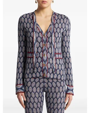ETRO リボンディテールのジャカードカーディガン - ブルー - サムネイル3