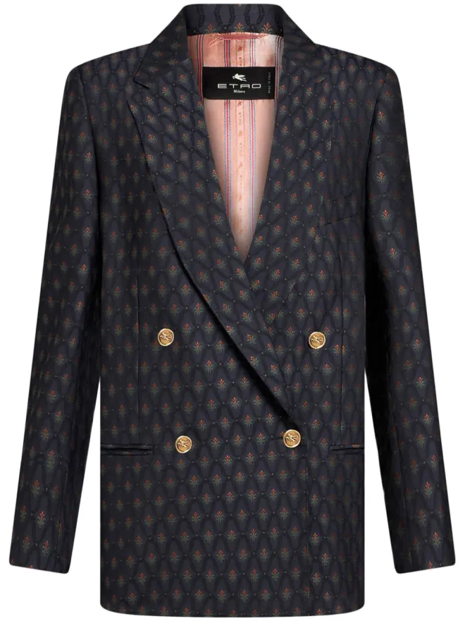 ETRO ETRO ダブルブレスト ウールジャカード ジャケット - ブルーの商品画像