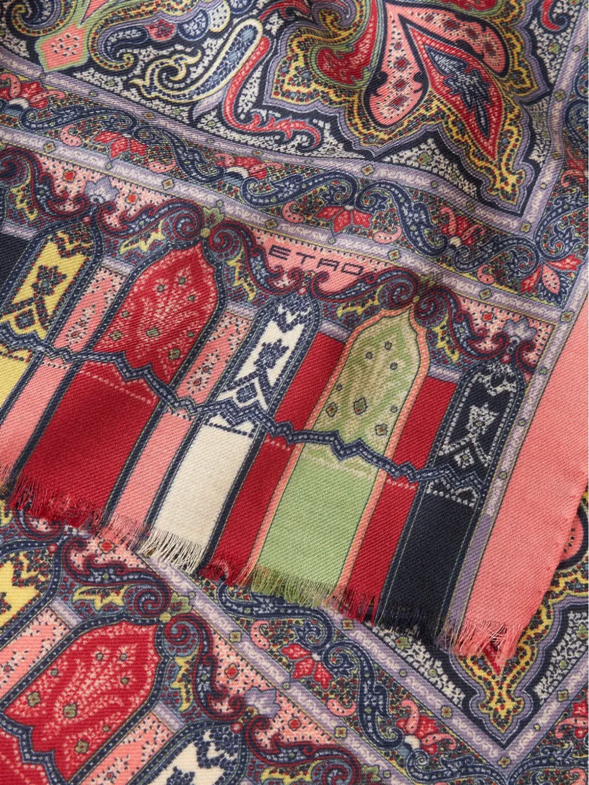 ETRO ペイズリープリント ウール・シルク混紡 スカーフ レッド - 画像2