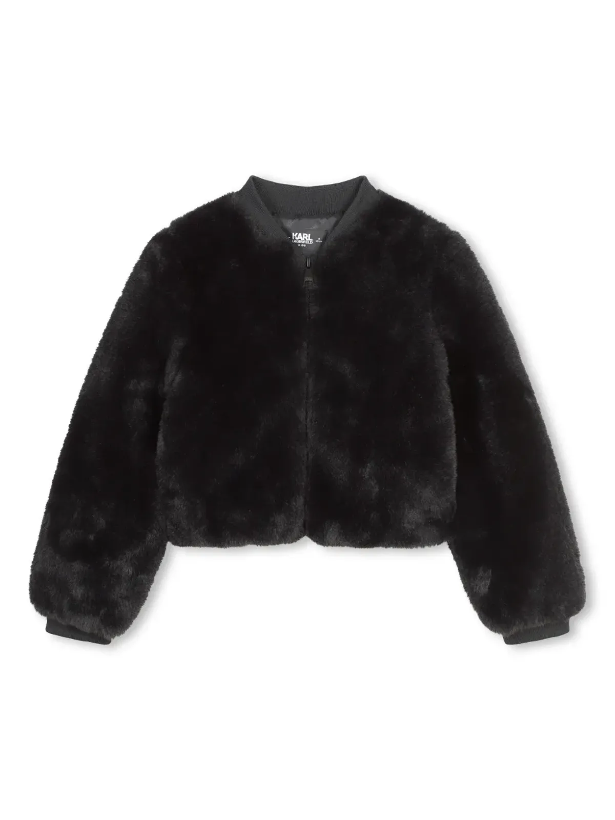 Karl Lagerfeld Kids 刺繍ロゴ入りフェイクファージャケット - ブラック - 画像1