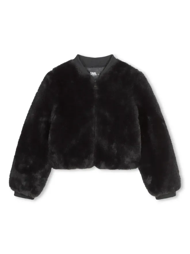 Karl Lagerfeld Kids Karl Lagerfeld Kids 刺繍ロゴ入りフェイクファージャケット - ブラックの商品画像