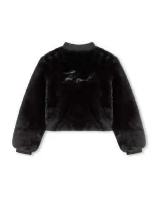 Karl Lagerfeld Kids 刺繍ロゴ入りフェイクファージャケット - ブラック - サムネイル2