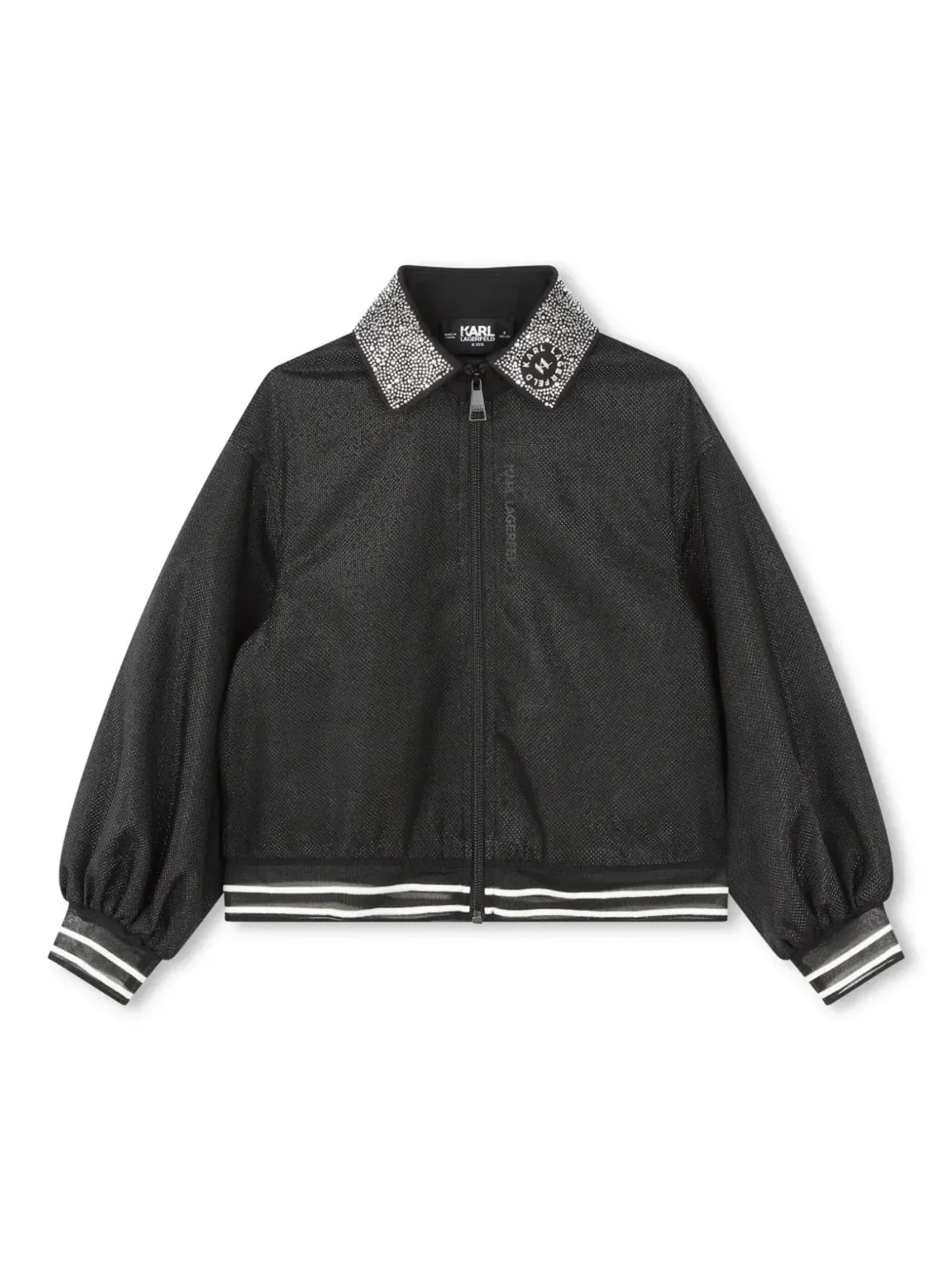 Karl Lagerfeld Kids ラインストーン装飾ボンバージャケット ブラック - 画像1