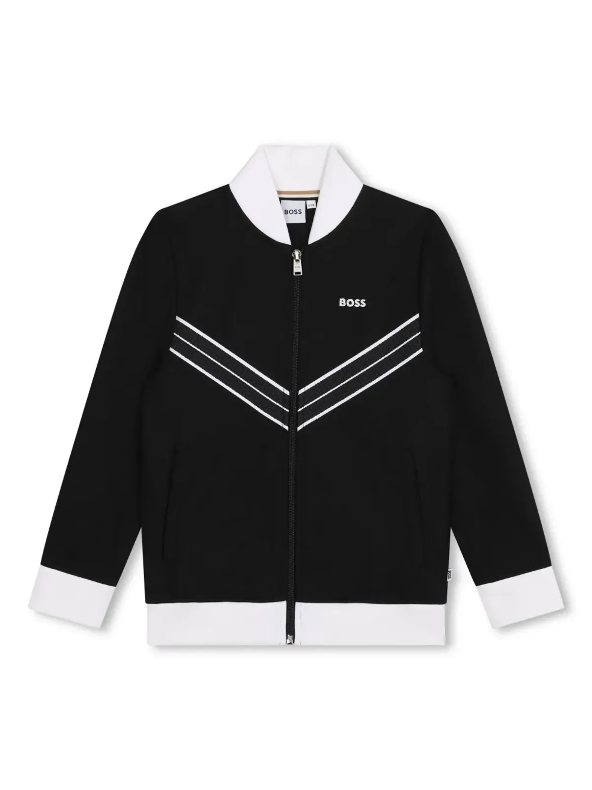 BOSS Kidswear ストライプ柄 アップリケ付き ジップカーディガン ブラック - 画像1