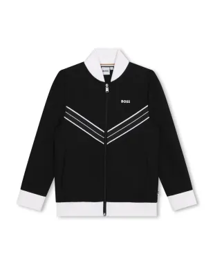 BOSS Kidswear ストライプ柄 アップリケ付き ジップカーディガン ブラック - サムネイル1