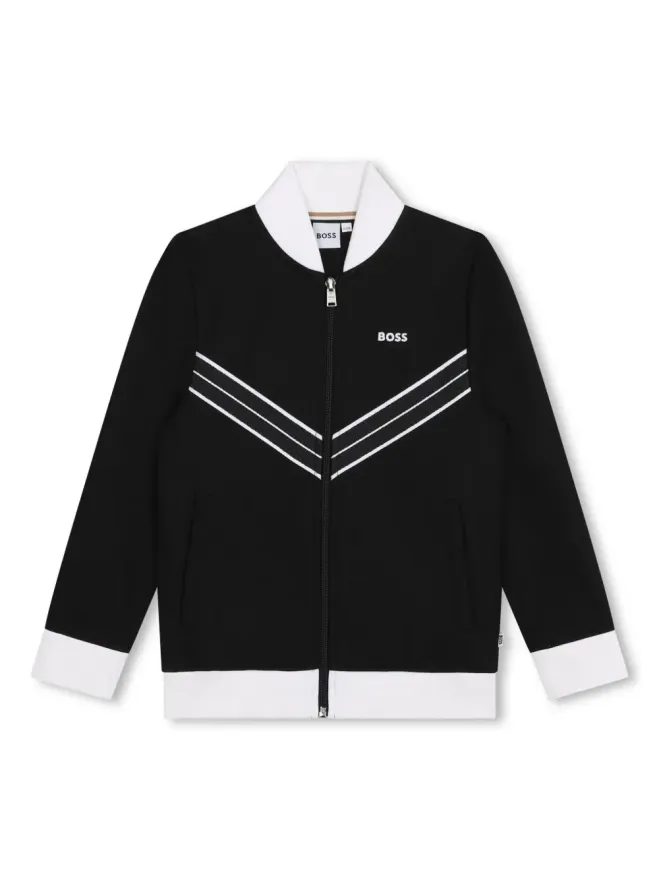 BOSS Kidswear BOSS Kidswear ストライプ柄 アップリケ付き ジップカーディガン ブラックの商品画像