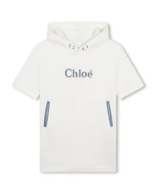 Chloé Kids ロゴアップリケ付きフード付きコットンドレス - White - サムネイル1